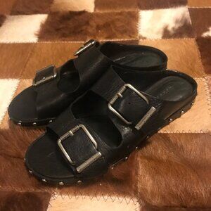 Mercer edit black leather double strap sandals silver studded studs
